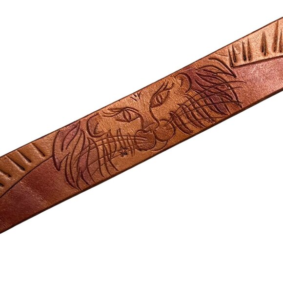 Golden Eagles NRA Belt Buckle 36 inch Leather Belt Embossed Tiger Stars USA - Picture 7 of 15